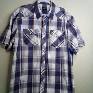 Gioberti Shirt Men 2XL Short Sleeve Pearl Snaps Plaid Brown Blue